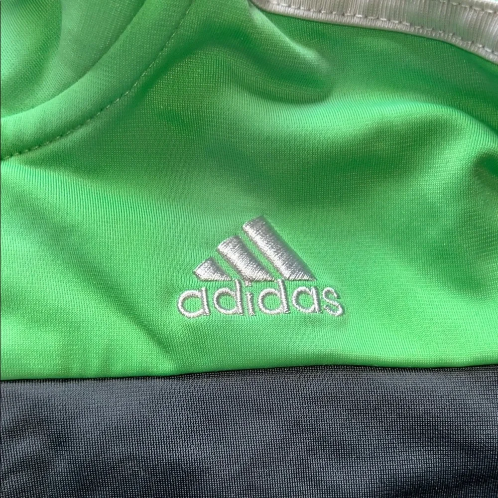 Adidas Boys Size 7 Colorblock Track Jacket Neon Green Gray Black Full Zip